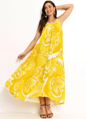 Farm - Vestido em Viscolinho Amarelo - FARM