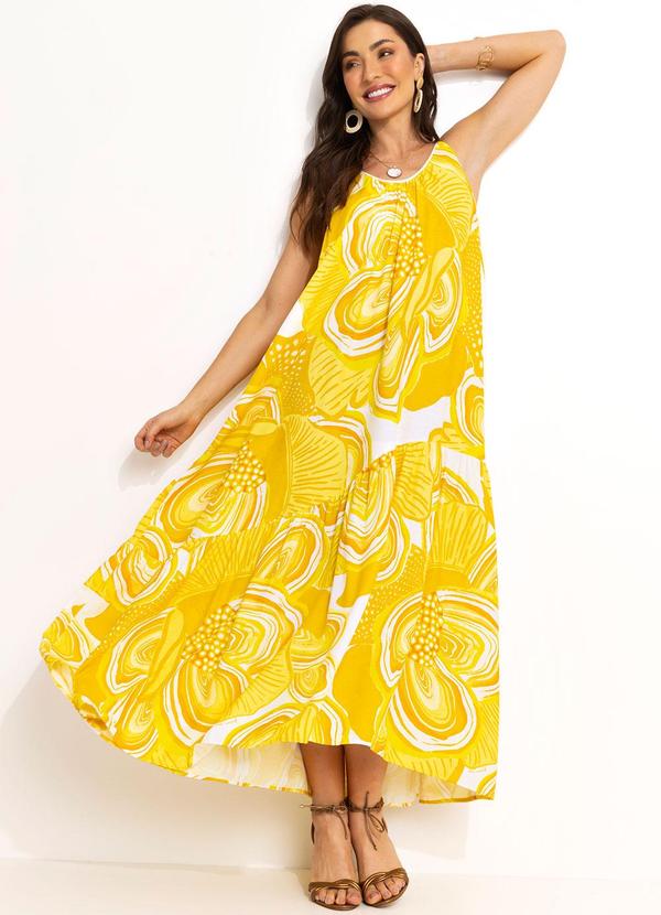 Farm - Vestido em Viscolinho Amarelo