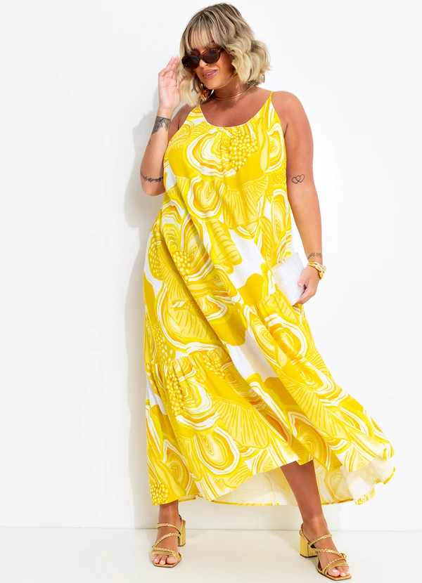 Farm - Vestido em Viscolinho Amarelo