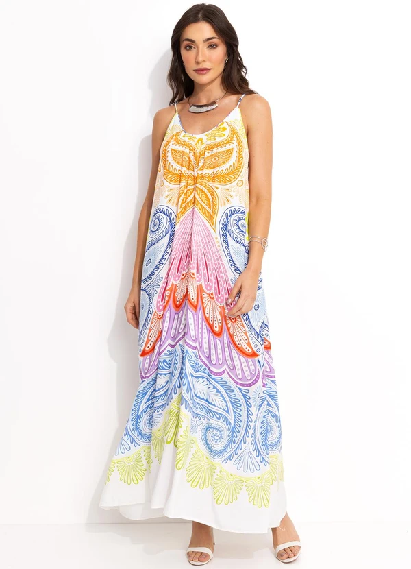 Farm - Vestido em Viscose Bege