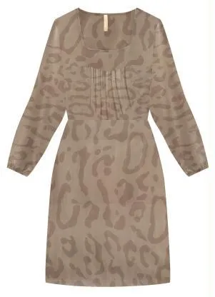 Lunender - Vestido em Viscose com Estampa Animal Print Bege - LUNENDER