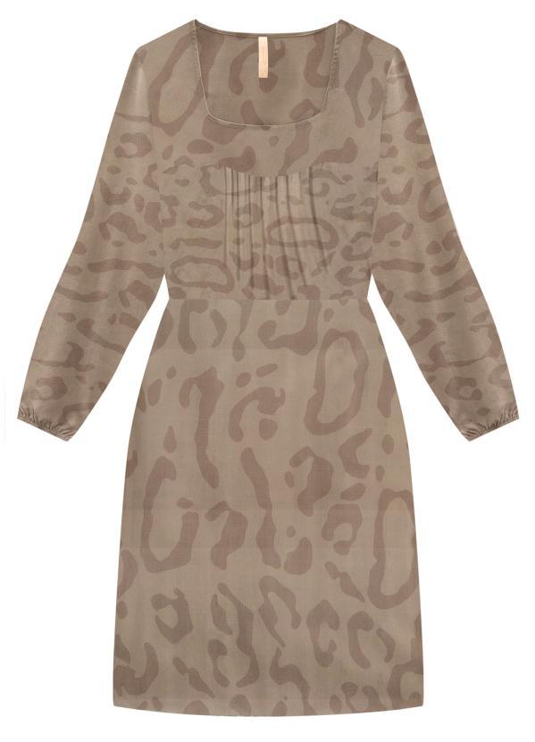 Lunender - Vestido em Viscose com Estampa Animal Print Bege