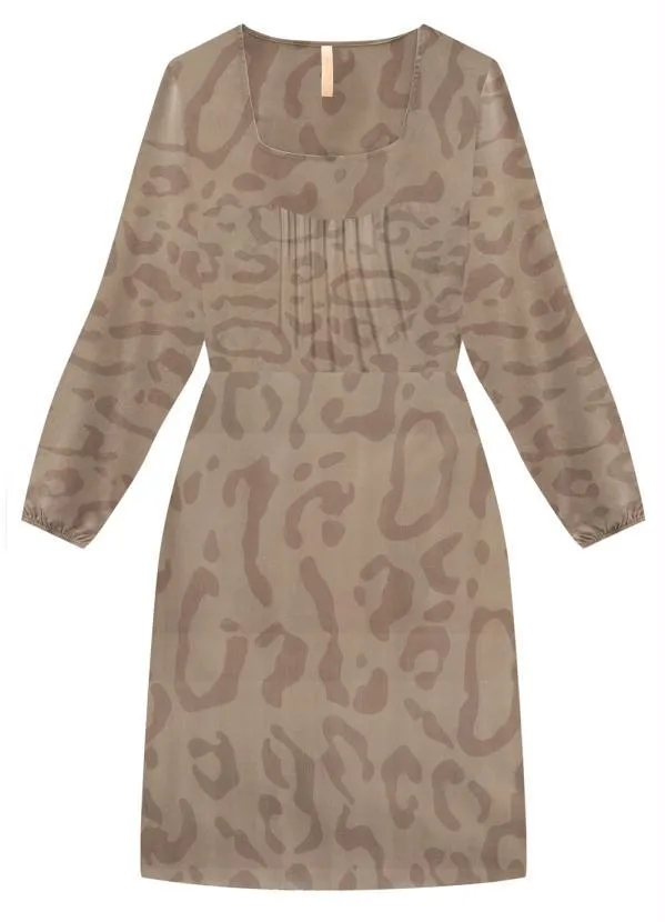 Lunender - Vestido em Viscose com Estampa Animal Print Bege