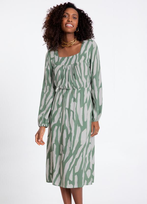 Lunender - Vestido em Viscose com Estampa Verde
