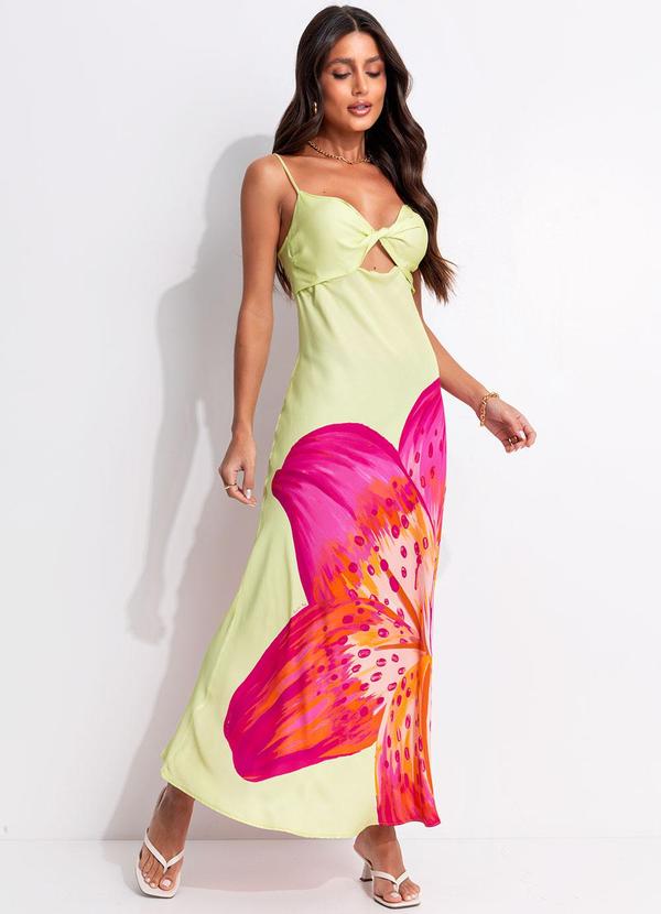 Farm - Vestido Enviesado Lírio Tropical Verde 3