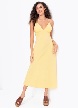 Farm - Vestido Enviesado Midi Amarelo - FARM