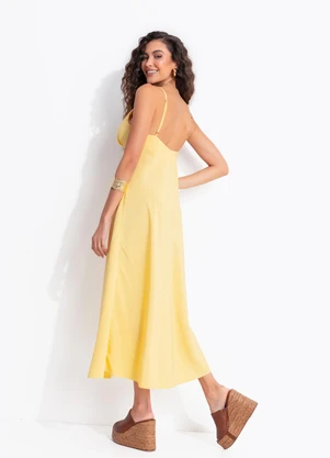 Farm - Vestido Enviesado Midi Amarelo - FARM