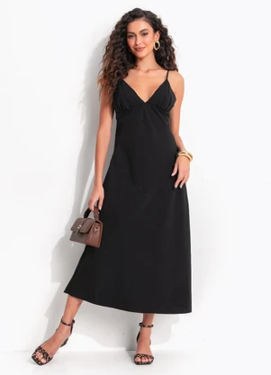 Farm - Vestido Enviesado Midi Preto - FARM