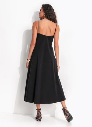 Farm - Vestido Enviesado Midi Preto - FARM