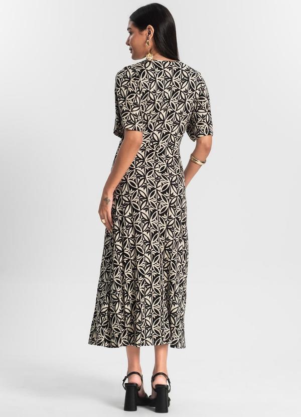 Rovitex - Vestido Estampado Feminino Midi Preto 2