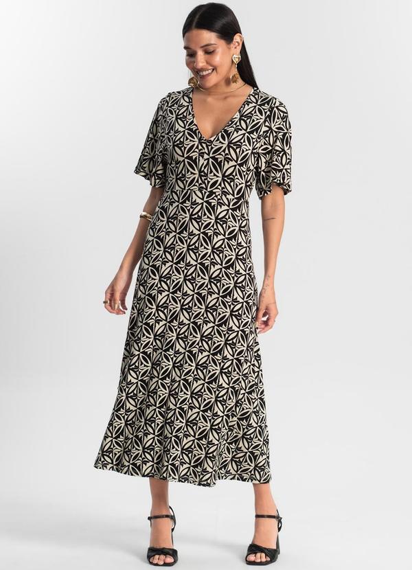 Rovitex - Vestido Estampado Feminino Midi Preto 3