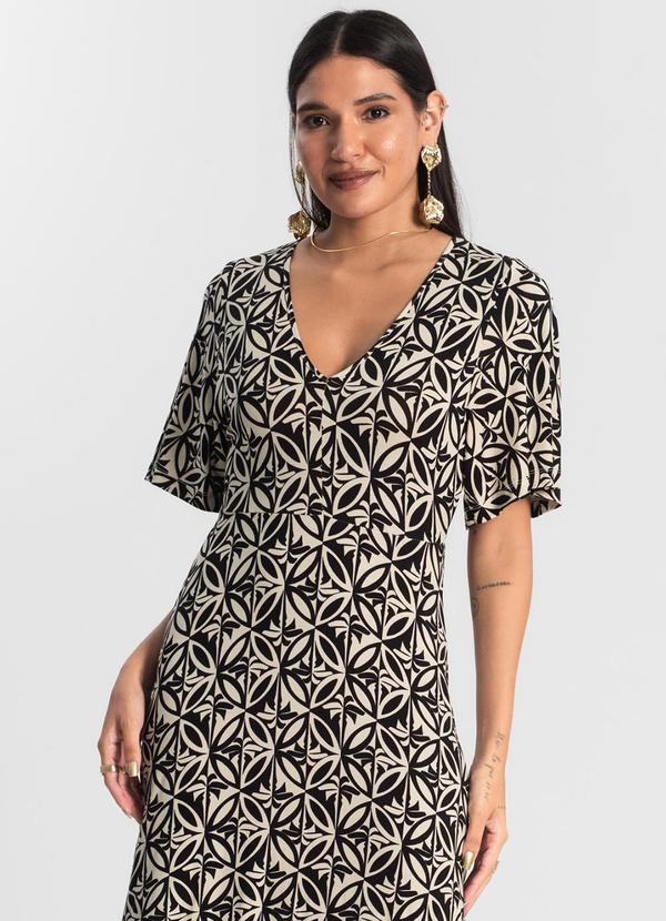 Rovitex - Vestido Estampado Feminino Midi Preto 4