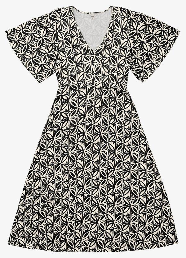 Rovitex - Vestido Estampado Feminino Midi Preto 5