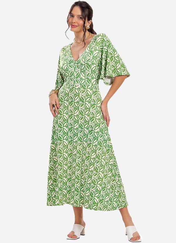 Rovitex - Vestido Estampado Feminino Midi Verde