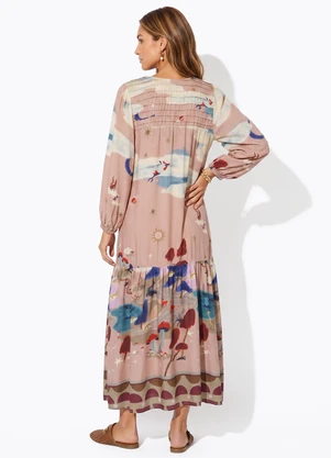 Cantão - Vestido Estampado Ilha dos Sonhos Bege - CANTÃO