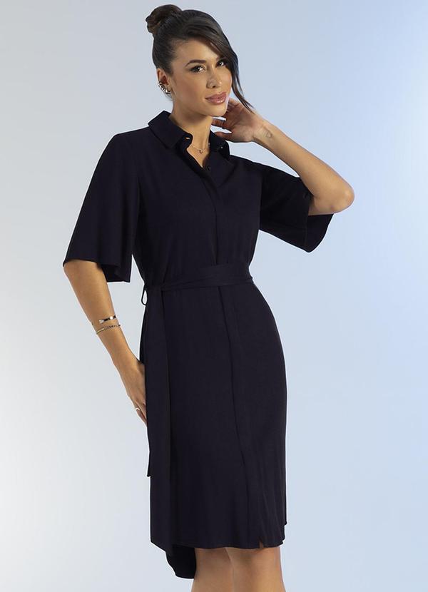 Gris - Vestido Estilo Camisa com Botões Preto