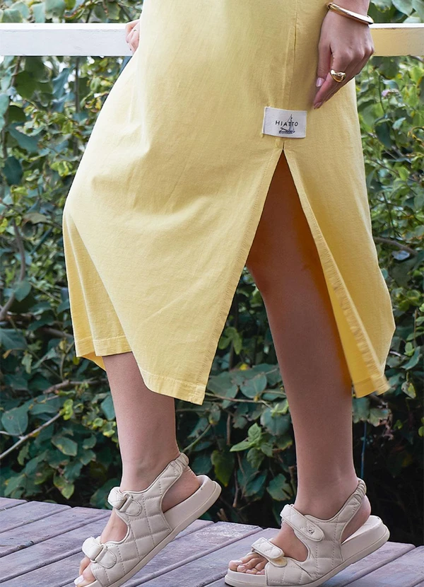 Hiatto Confecção - Vestido Estonado Midi Amarelo Manteiga 4