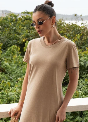 Hiatto Confecção - Vestido Estonado Midi Bege - HIATTO CONFECÇÃO