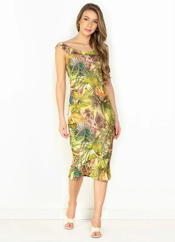 Moda Pop - Vestido Étnica com Decote Ombro a Ombro