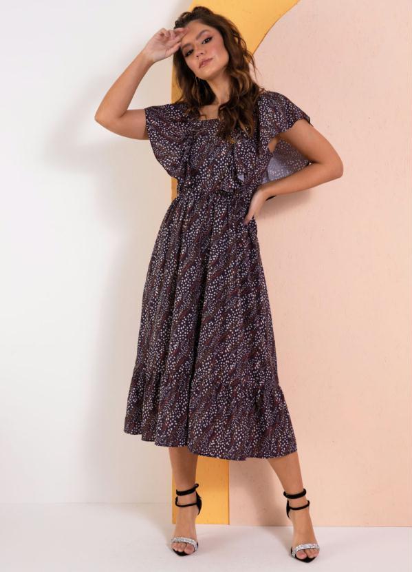 Quintess - Vestido Étnico Preto com Babados 3