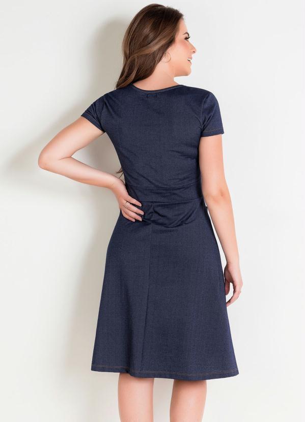 Rosalie - Vestido Evasê Azul com Botões 2