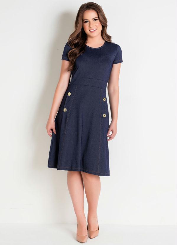 Rosalie - Vestido Evasê Azul com Botões 3