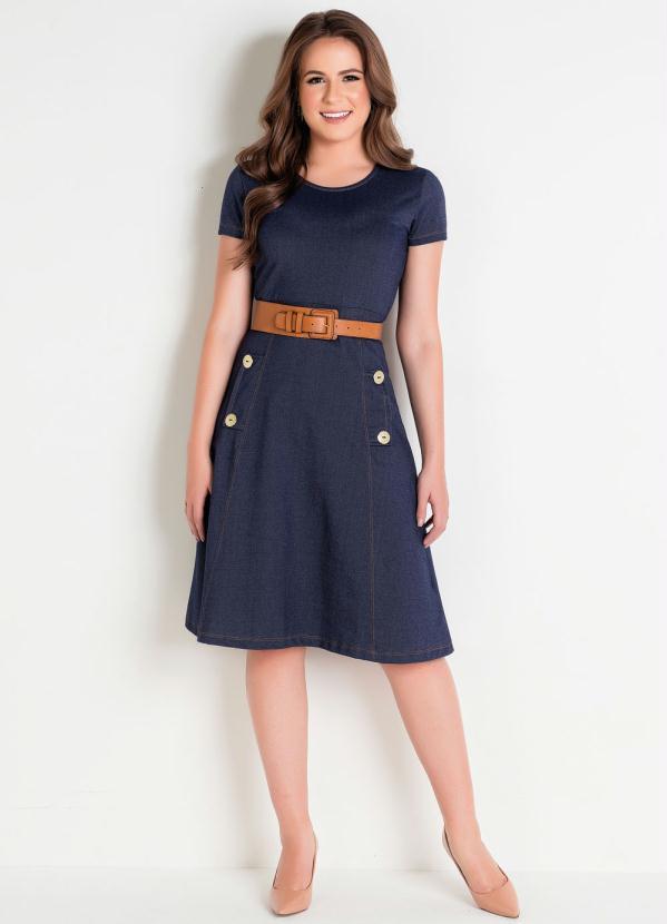 Rosalie - Vestido Evasê Azul com Botões 4