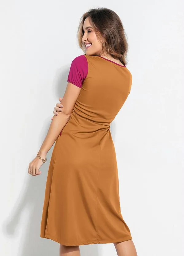 Queima Estoque - Vestido Evasê Caramelo e Bordô Moda Evangélica 2