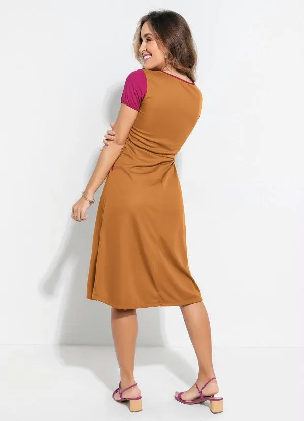 Queima Estoque - Vestido Evasê Caramelo e Bordô Moda Evangélica 4