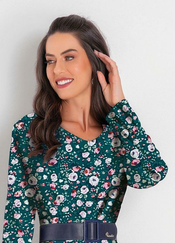 Rosalie - Vestido Evasê Floral Verde Moda Evangélica 3