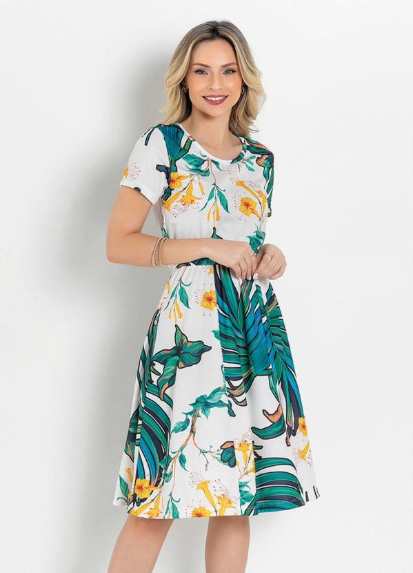 Rosalie - Vestido Evasê Folhagem Verde Moda Evangélica