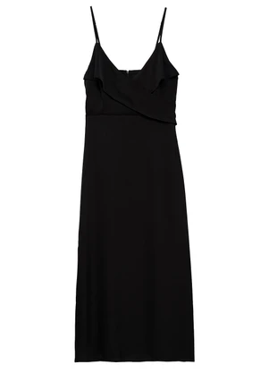 Enfim - Vestido Evasê Mídi em Cetim Preto - ENFIM