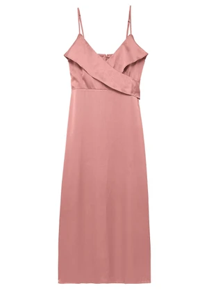 Enfim - Vestido Evasê Mídi em Cetim Rosê - ENFIM