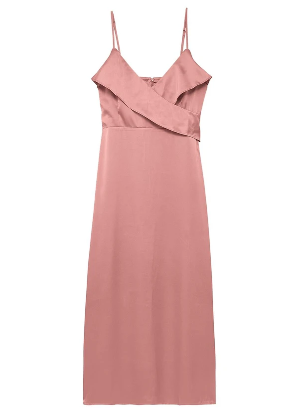 Enfim - Vestido Evasê Mídi em Cetim Rosê 2