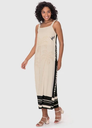 Malwee - Vestido Evasê Mídi Tropical Preto - MALWEE