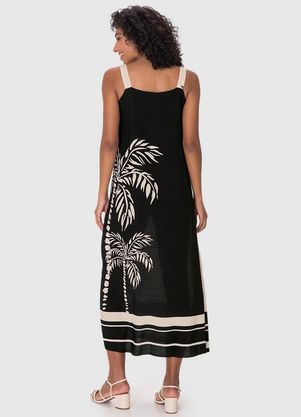 Malwee - Vestido Evasê Mídi Tropical Preto 3