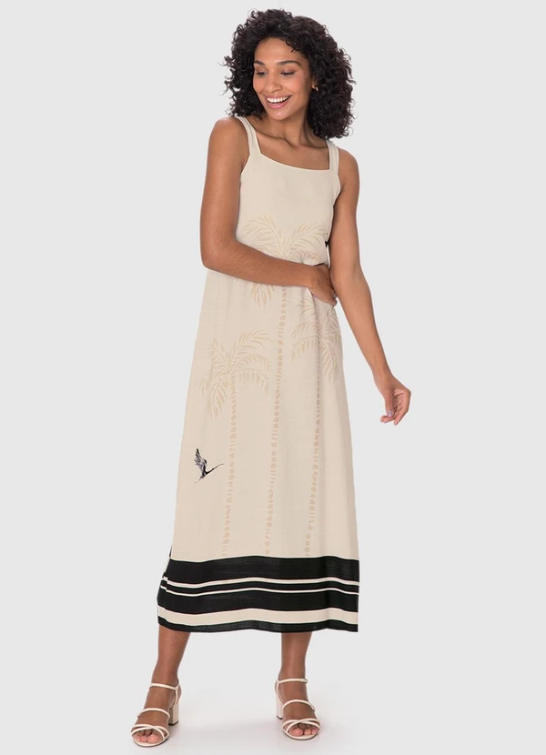 Malwee - Vestido Evasê Mídi Tropical Preto 5