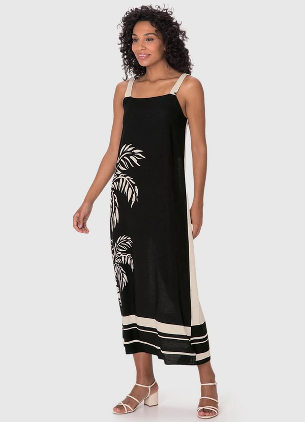 Malwee - Vestido Evasê Mídi Tropical Preto 6