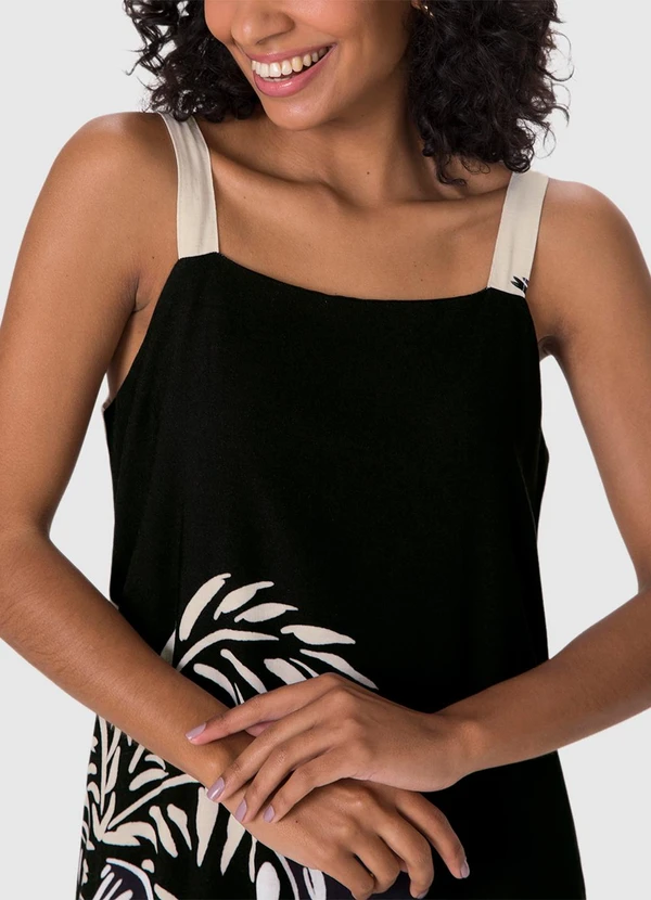 Malwee - Vestido Evasê Mídi Tropical Preto 7