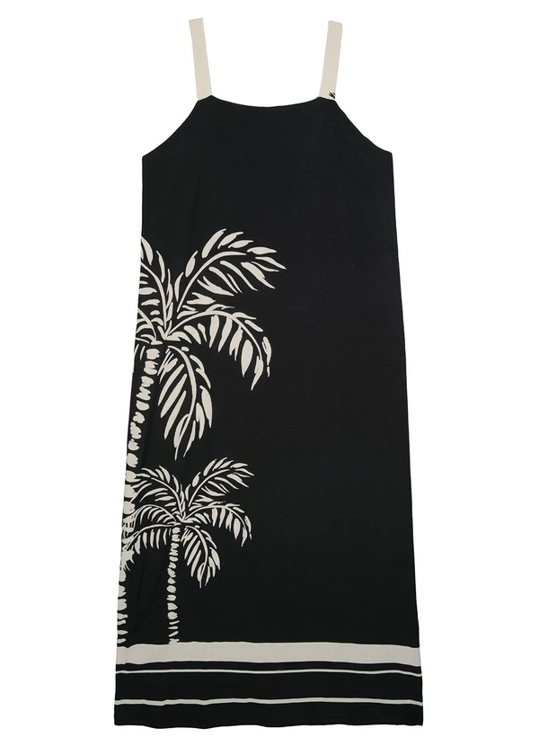 Malwee - Vestido Evasê Mídi Tropical Preto 8