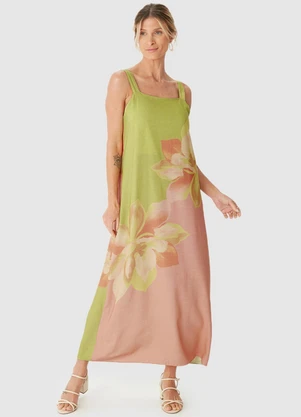 Malwee - Vestido Evasê Mídi Tropical Verde - MALWEE