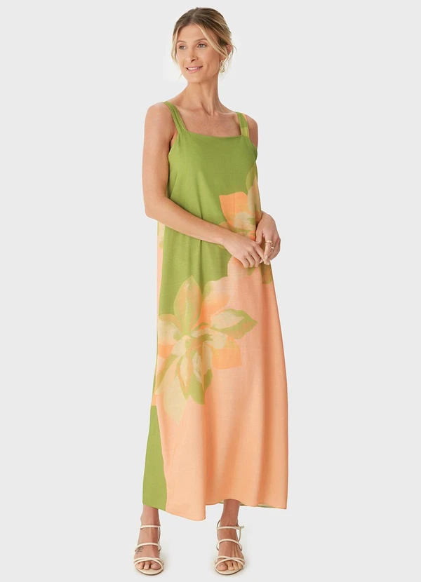 Malwee - Vestido Evasê Mídi Tropical Verde 3