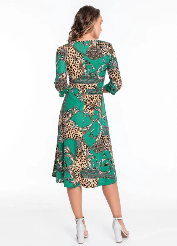 Queima Estoque - Vestido Evasê Mix Verde Moda Evangélica 2