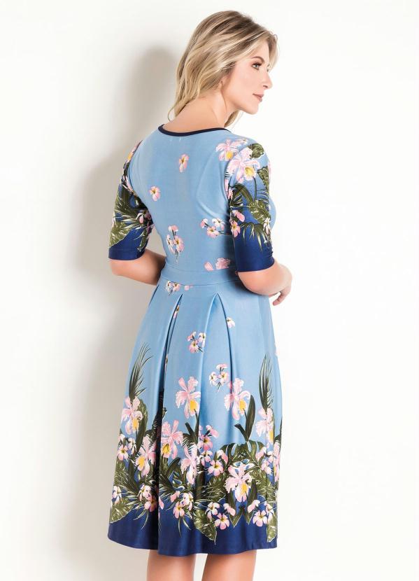 Rosalie - Vestido Evasê Moda Evangélica Floral Barrado 2