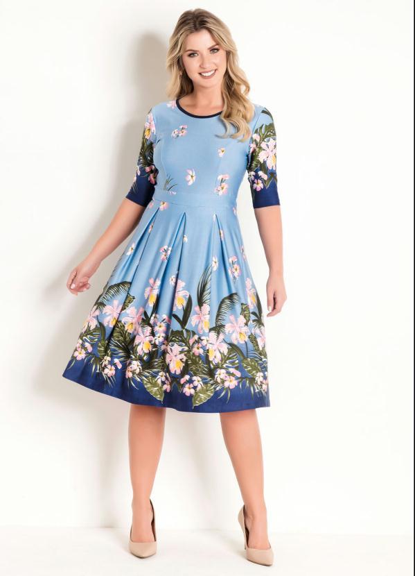 Rosalie - Vestido Evasê Moda Evangélica Floral Barrado 3