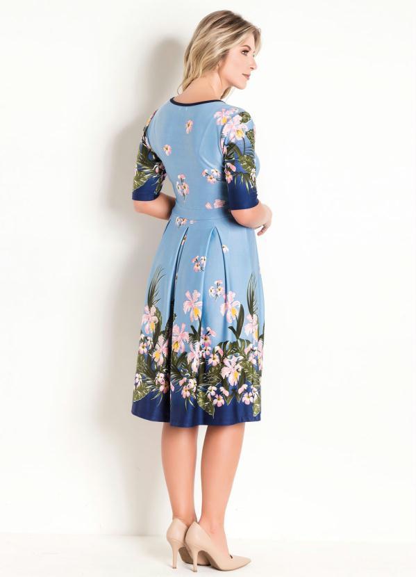 Rosalie - Vestido Evasê Moda Evangélica Floral Barrado 4