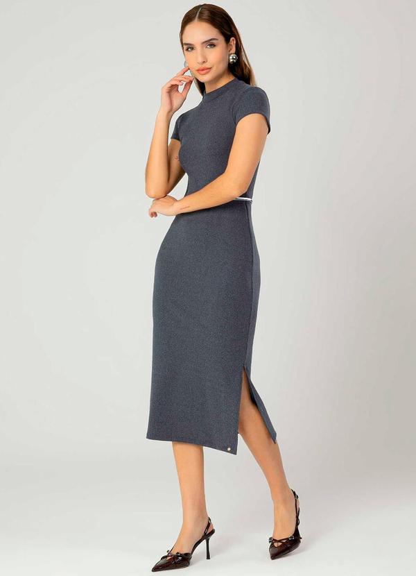 Gris - Vestido Feminino Adulto de Gola Alta Cinza