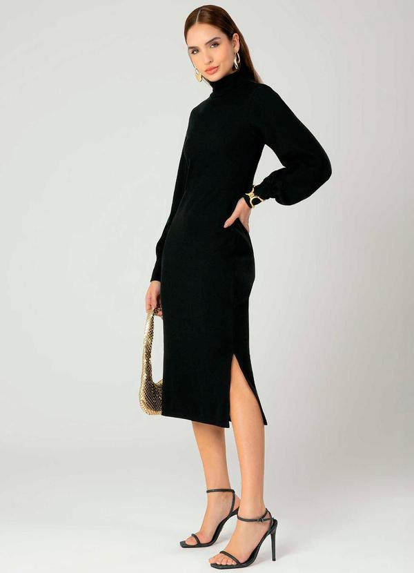 Gris - Vestido Feminino Adulto de Gola Alta Preto