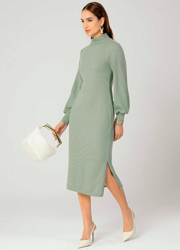 Gris - Vestido Feminino Adulto de Gola Alta Verde