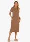 Rovitex - Vestido Feminino Básico Midi em Ribana Marrom - variação: Marrom